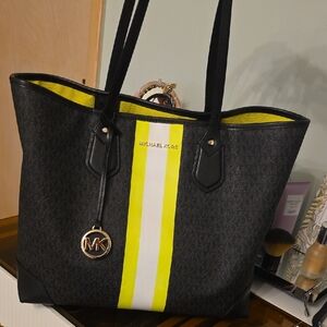Michael Kors Black Tote with Vibrant Yellow Accent